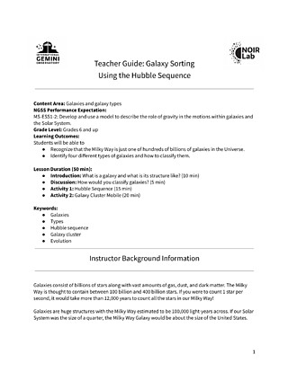 Educational Material: Teacher Guide: Galaxy Types and Galaxy Mobile