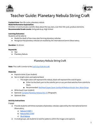 Educational Material: Teacher Guide: Planetary Nebula String Craft